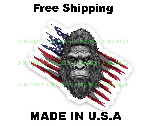 Bigfoot USA Flag patriotic sticker vinyl decal sasquatch C
