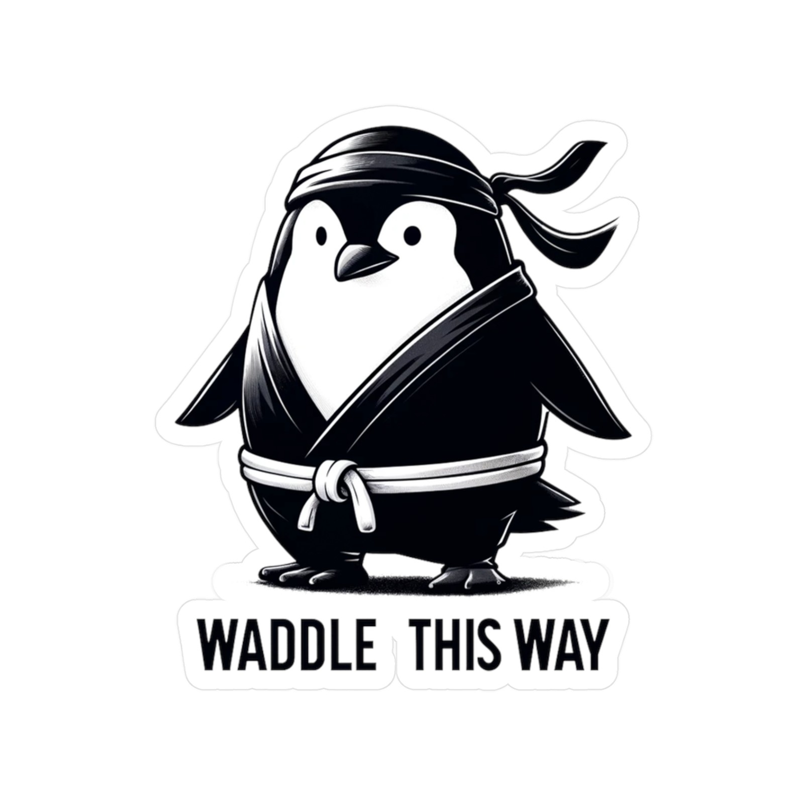 Ninja Penguin Sticker Vinyl Decal – Matte Waddle This Way Label Glossy Accent