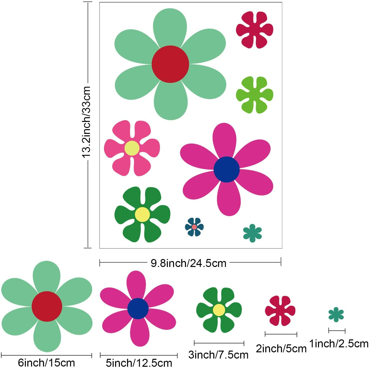 12 Sheets Daisy Stickers Flower Car Decals Self Adhesive Vinyl Retro Butterfly F