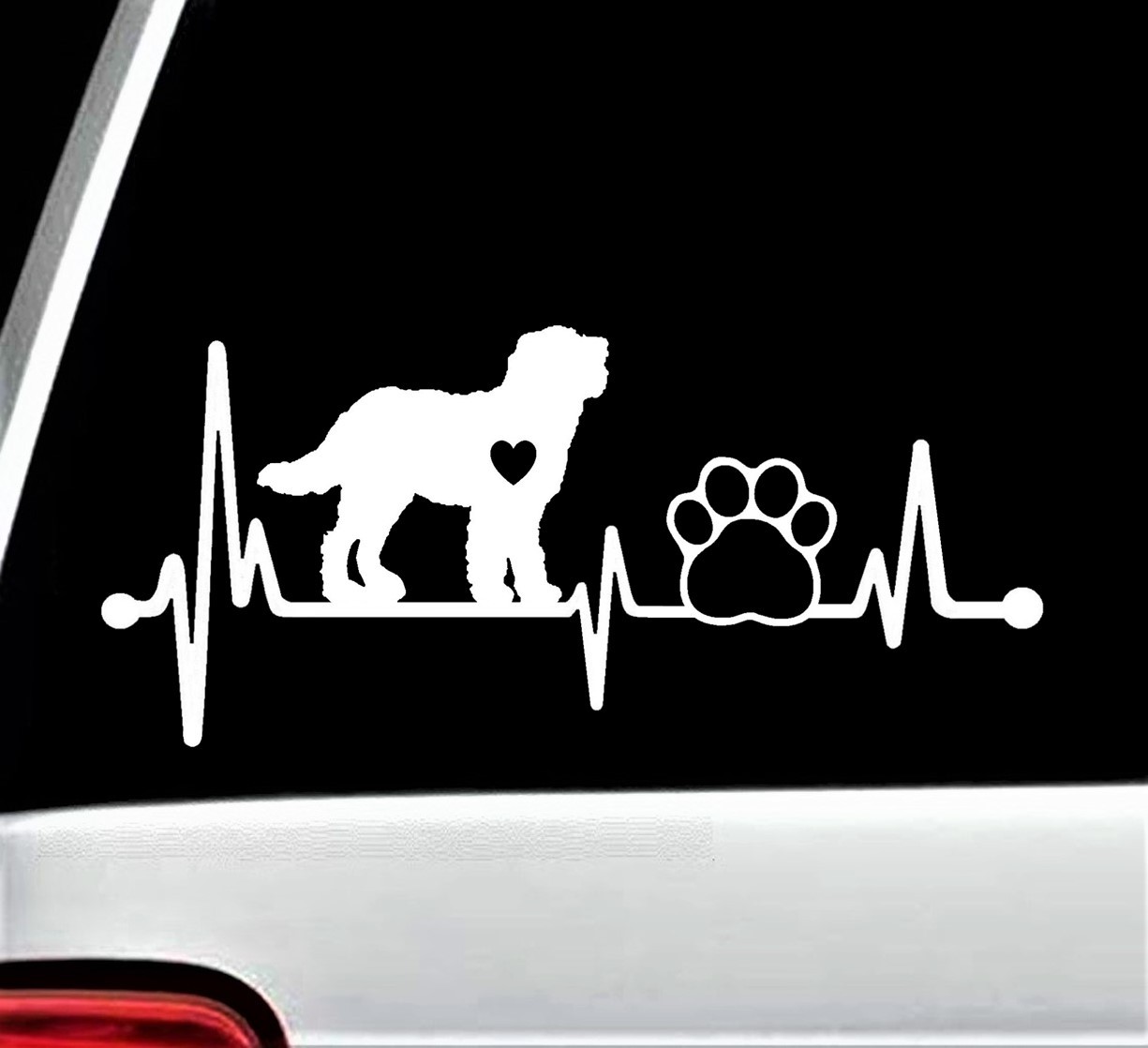 Labradoodle Doodle Decal Heartbeat Lifeline Dog Paw Sticker Car Window BG 154