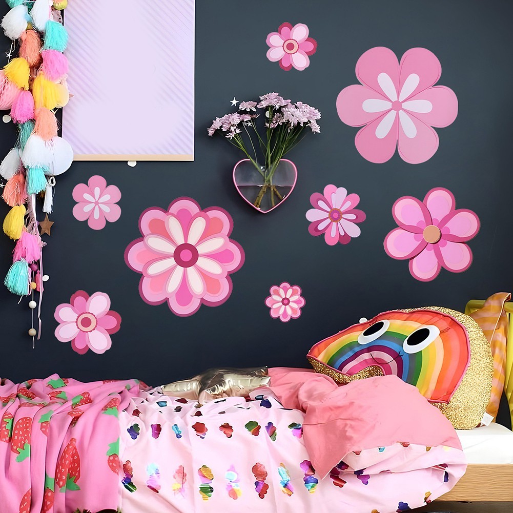 Set of 8 Floral Wall Decals for Living Spaces Waterproof and Removable