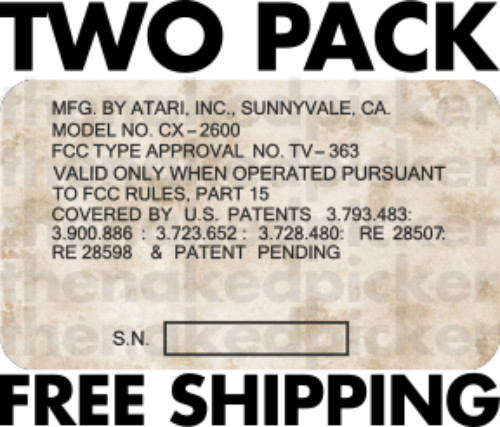 ATARI CX-2600 HEAVY SIXER TWO PACK REPL. SERIAL NUMBER DECAL MODERATE DISTRESSED