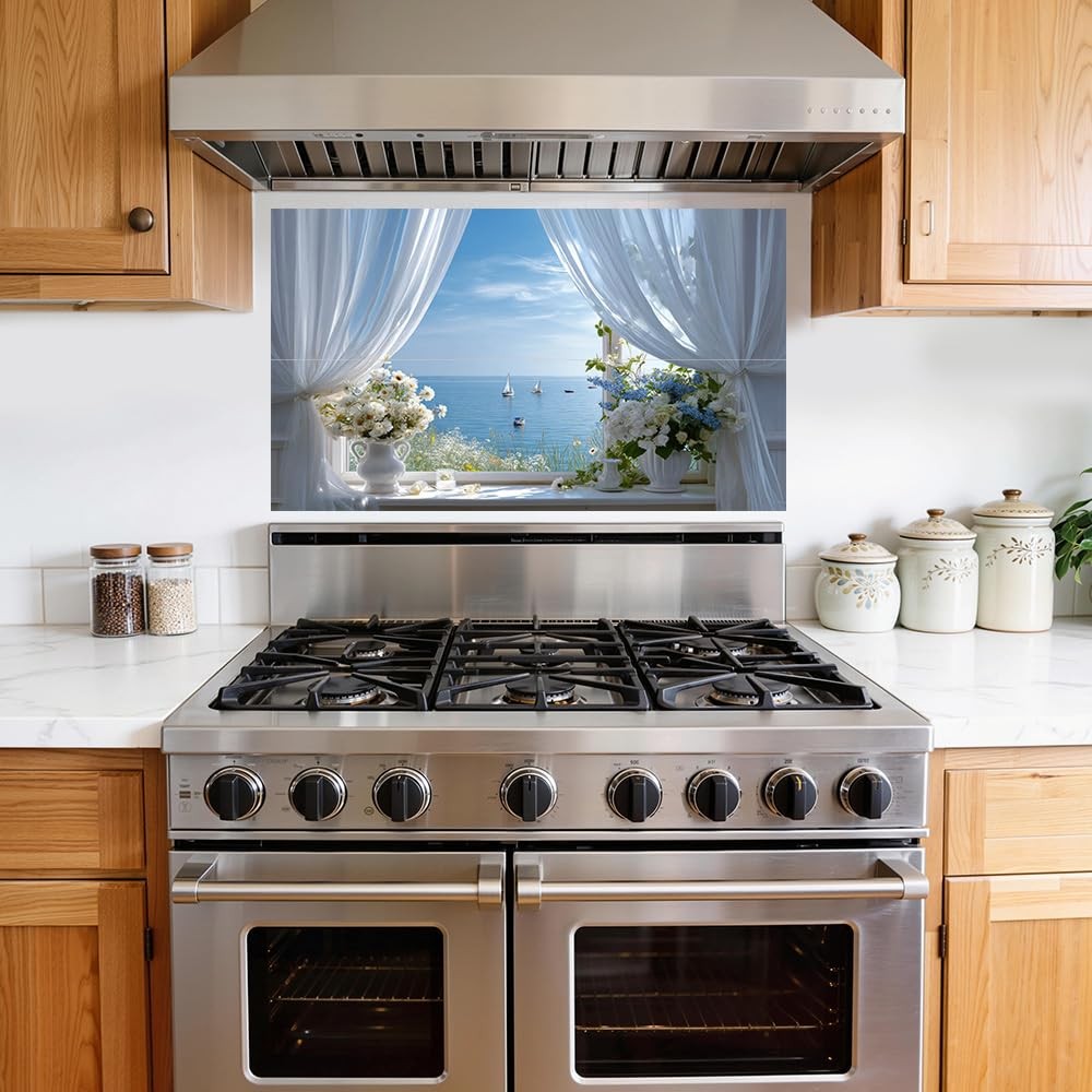 Ocean Window Wall Mural Peel Stick Kitchen Backsplash Decor Coastal Farm Hous…