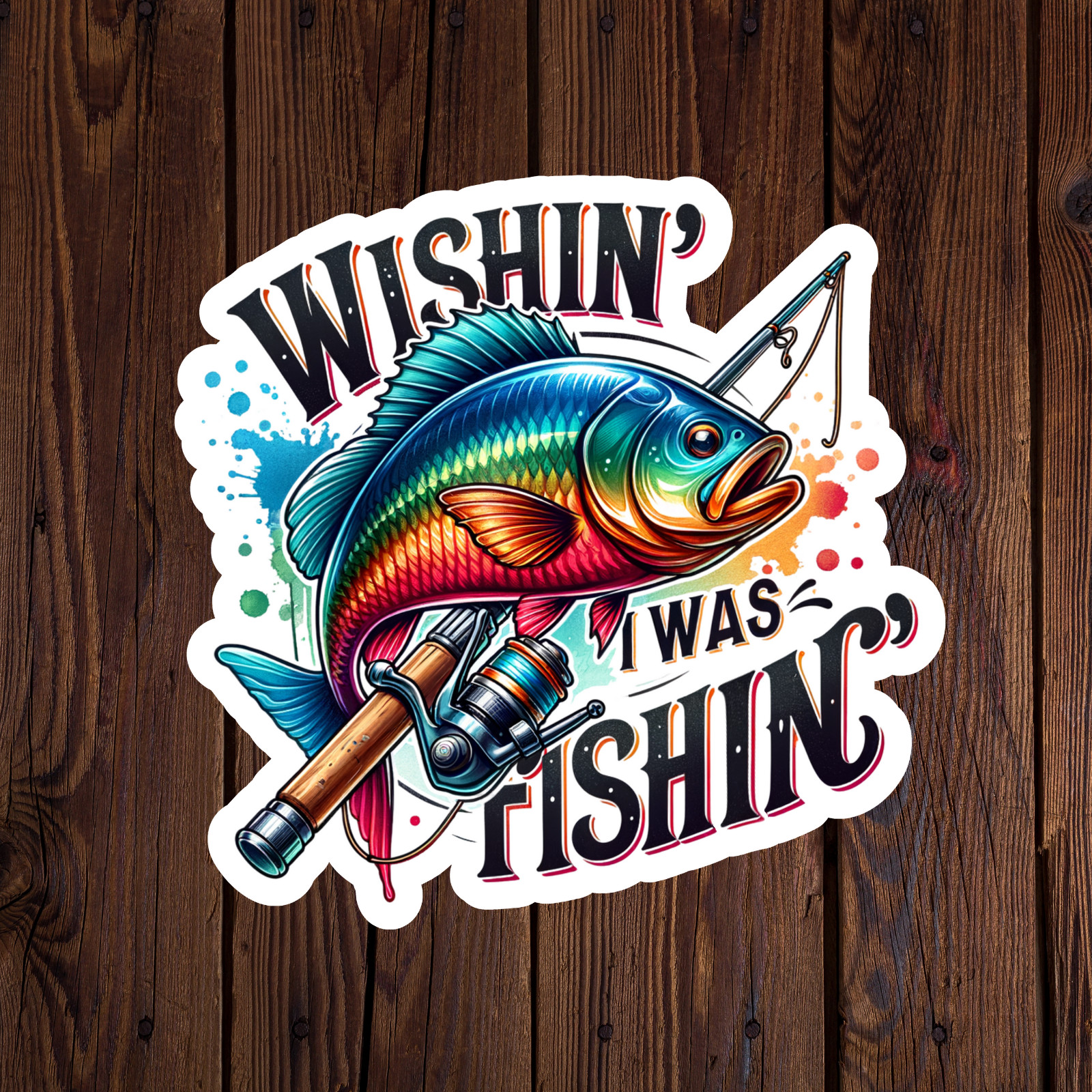 Fishing sticker vinyl decal largemouth bass novelty wishin' I was fishin'