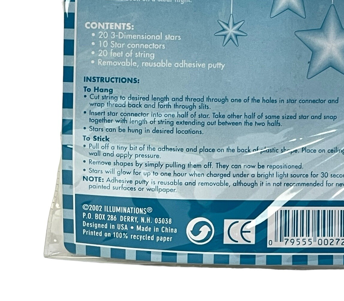 Vintage 2002 NOS Illuminations Glow In The Dark 3-Dimensional Stars Wall Art NEW