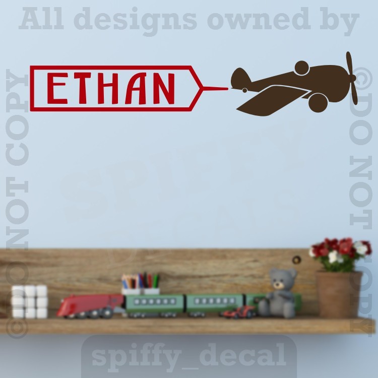 Personalized Monogram AIRPLANE Name Banner Vinyl Wall Decal Decor Custom Nursery