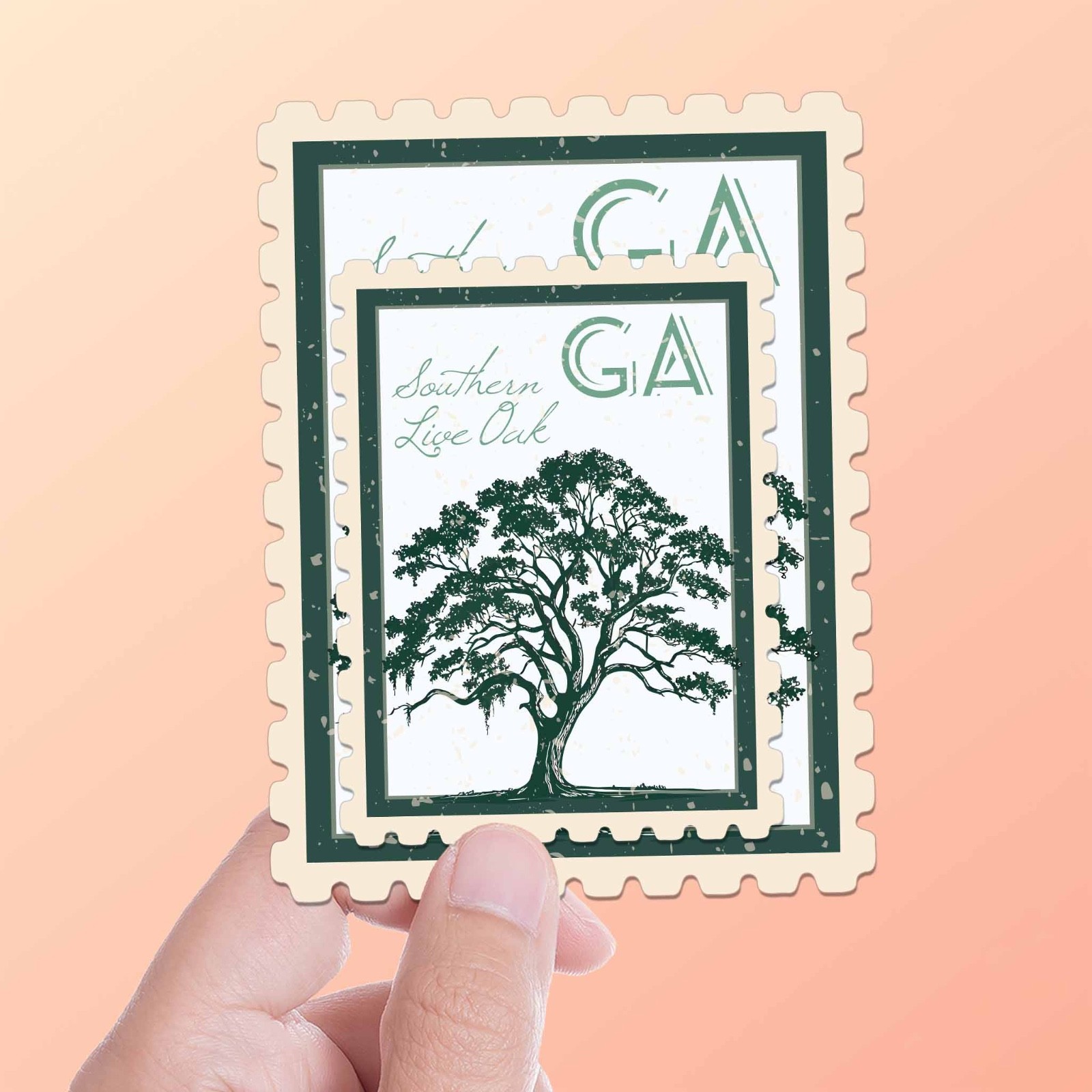 Georgia State Tree Southern Live Oak Sticker- GA Vintage Stamp Decal
