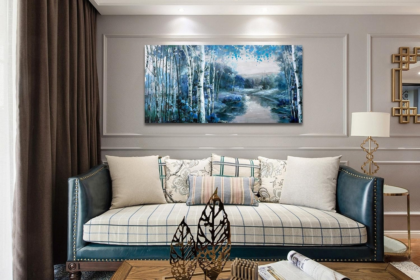 Arjun Forest Landscape Wall Art Canvas Foggy Nature Painting Indigo Scenery T…
