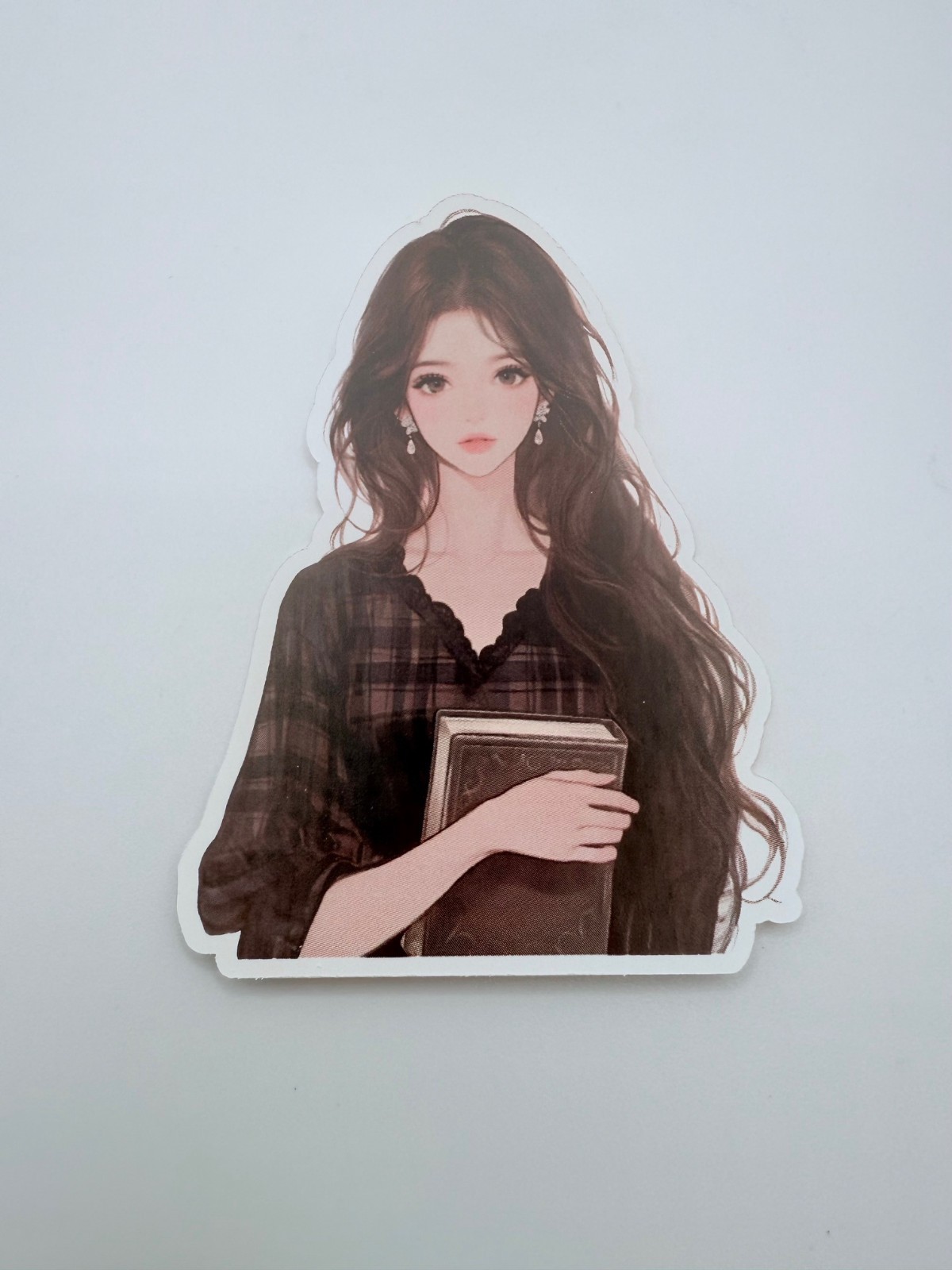 Brand New Vinyl Anime Long Hair Girl with a Book Sticker 2.5" by 3.25"
