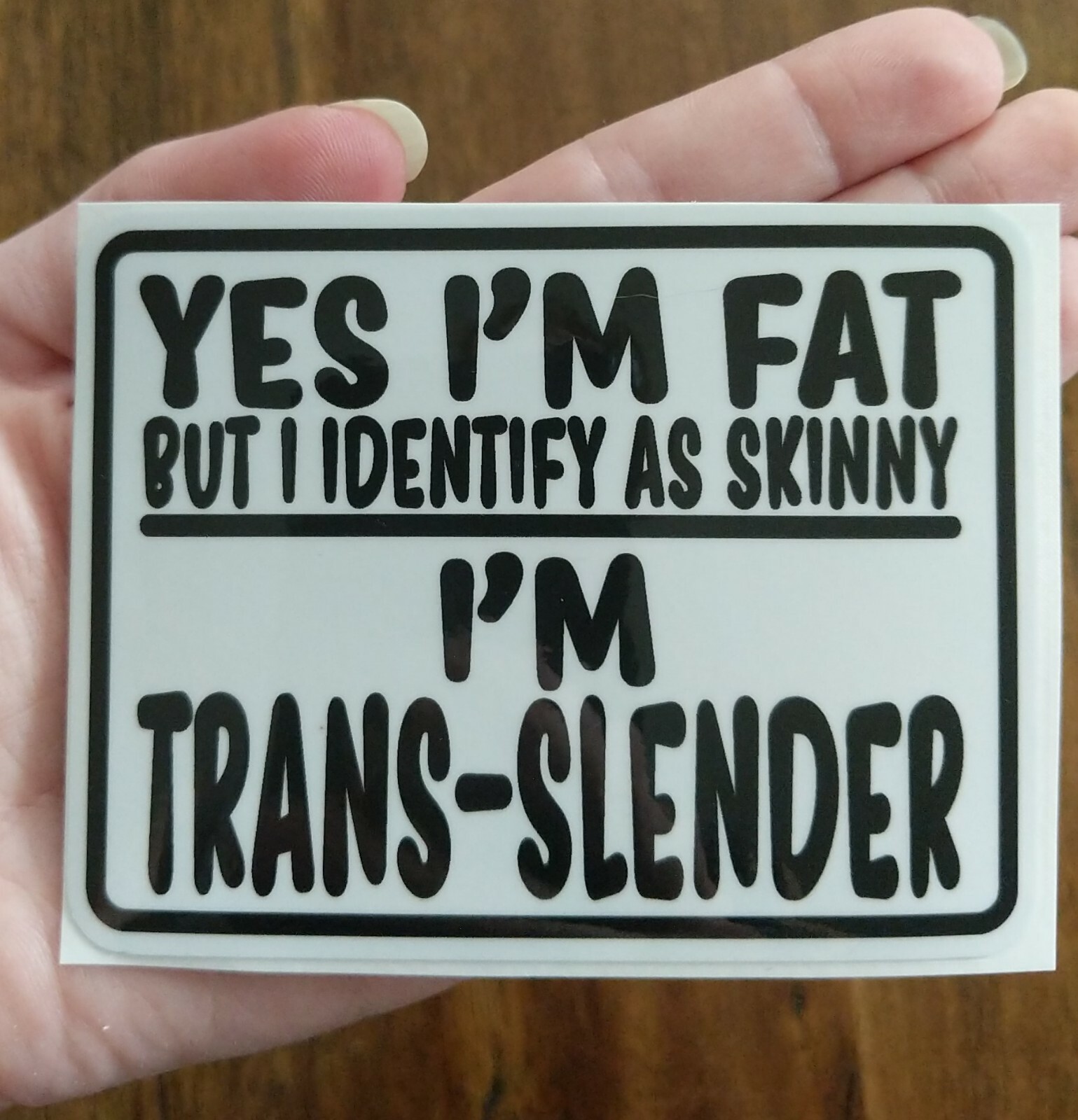 4×3" Yes I'm Fat Identify as Skinny Trans Slender B&W Decal Sticker Funny Bod