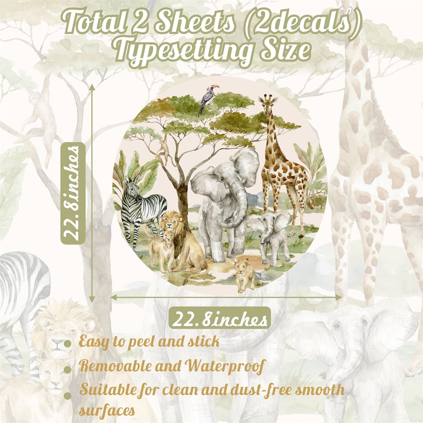 Jungle Animals Wall Decals Kids African Safari Animal Wall Decal Peel and Sti…