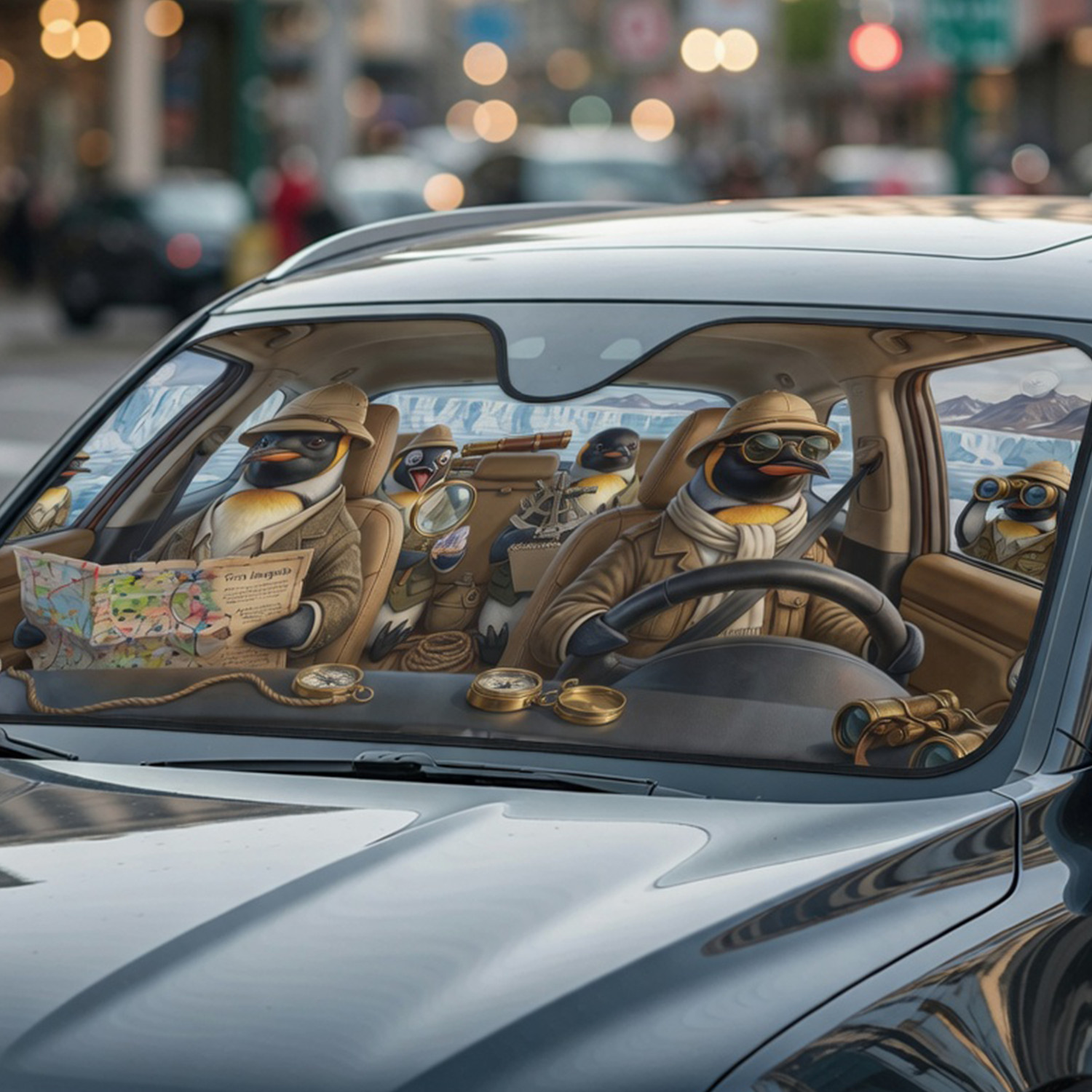 Cute Group Penguins Car Sunshade Funny Animal Windshield Sun Shade Car Truck