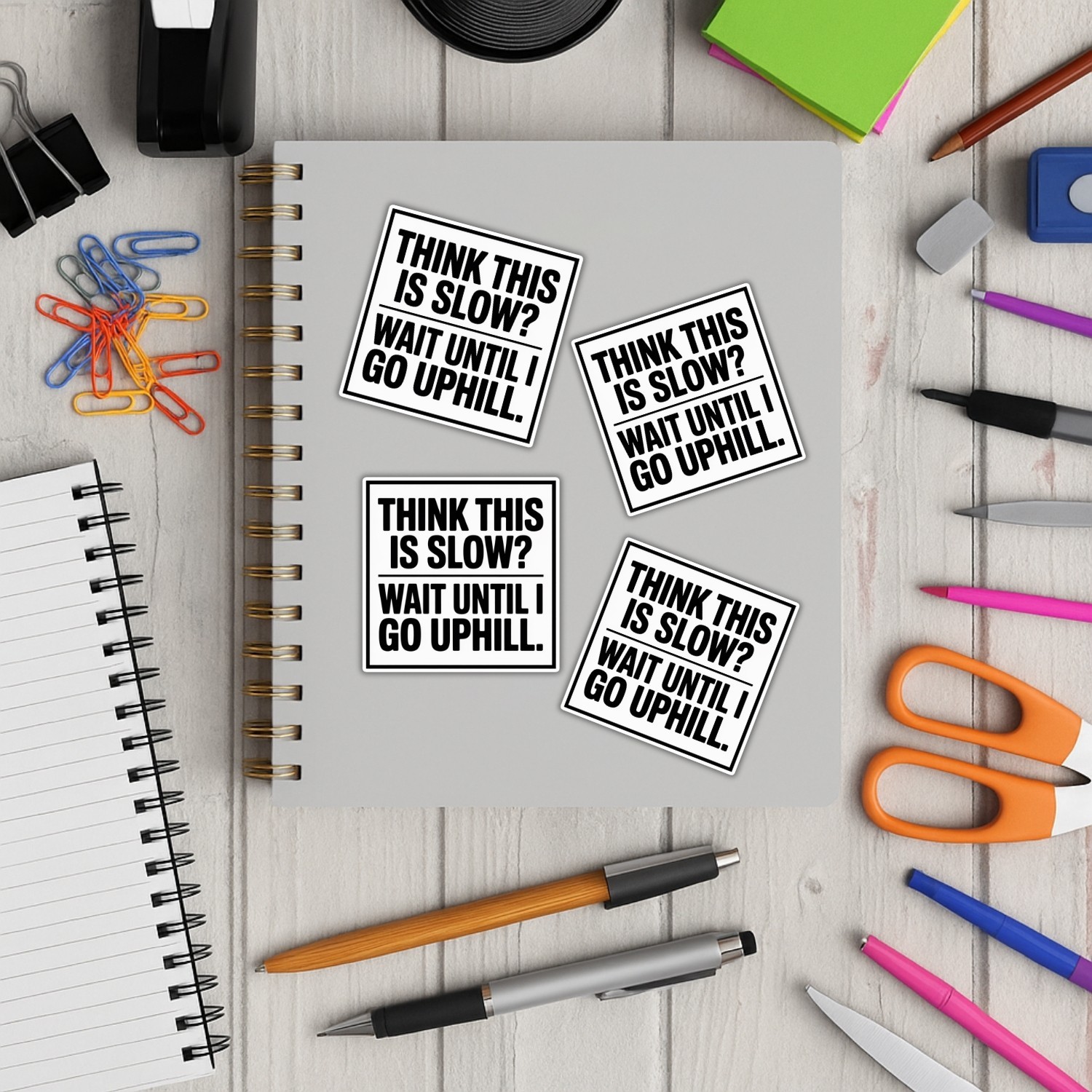4PCS Funny Driving Humor Stickers Slow Uphill Vinyl Decal Gift Set