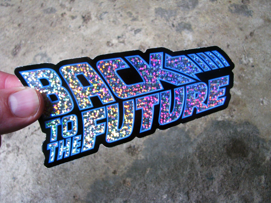 Back to the Future Glitter Sticker Skateboard Sparkle Shiny Logo Decal Retro