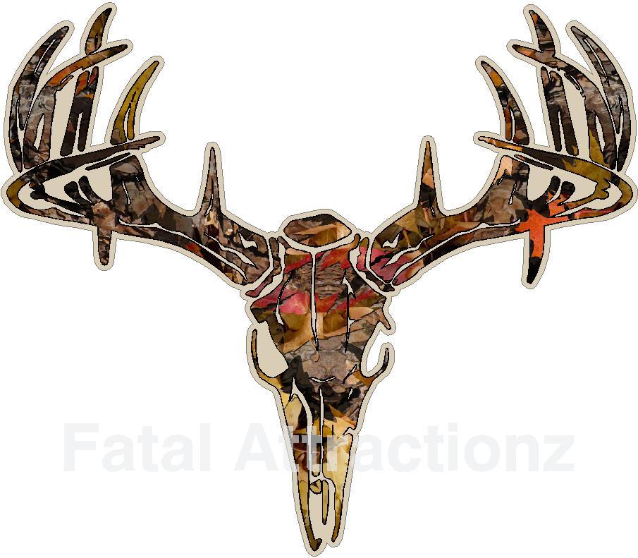 Tan Fall Camo Deer Skull S4 Vinyl Sticker Decal Hunting Buck whitetail rack