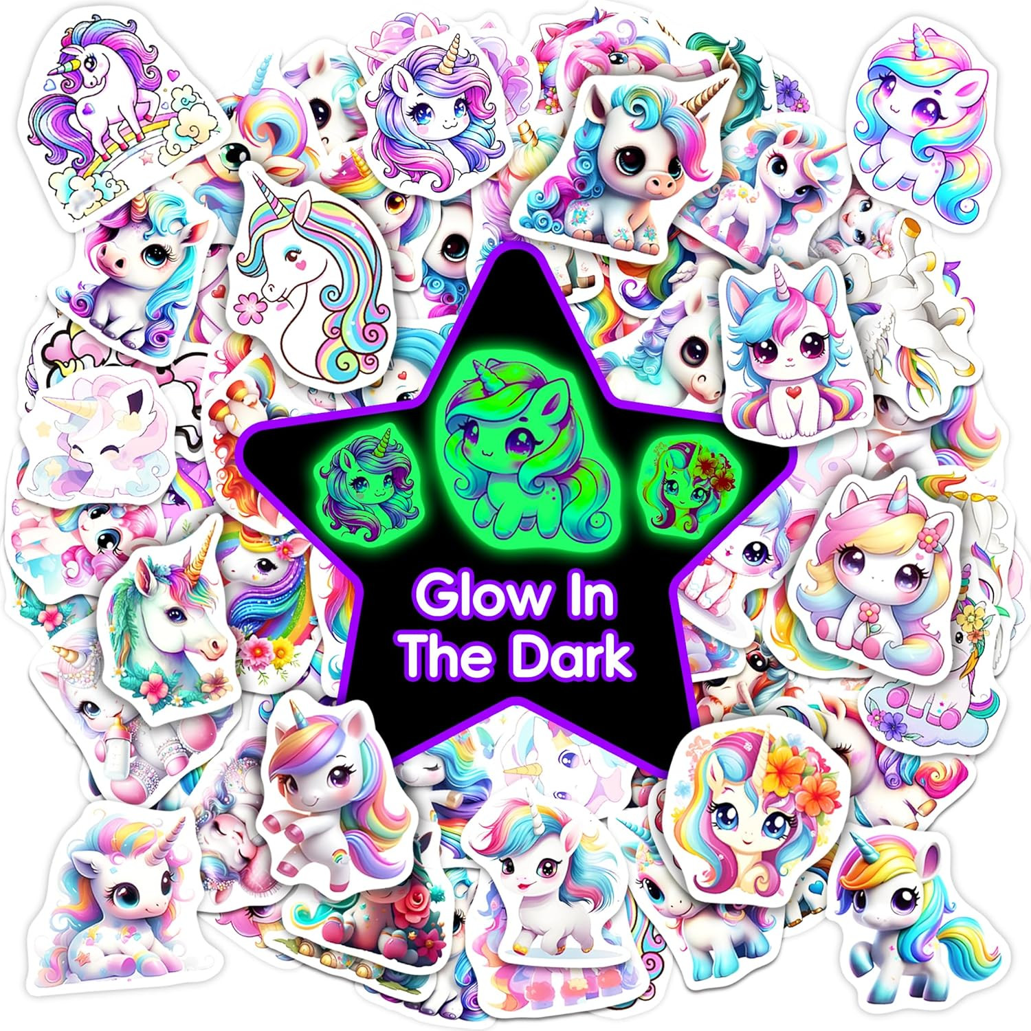 Unicorn Water Bottle Stickers, 54 PCS Vinyl Waterproof Decals for Kids
