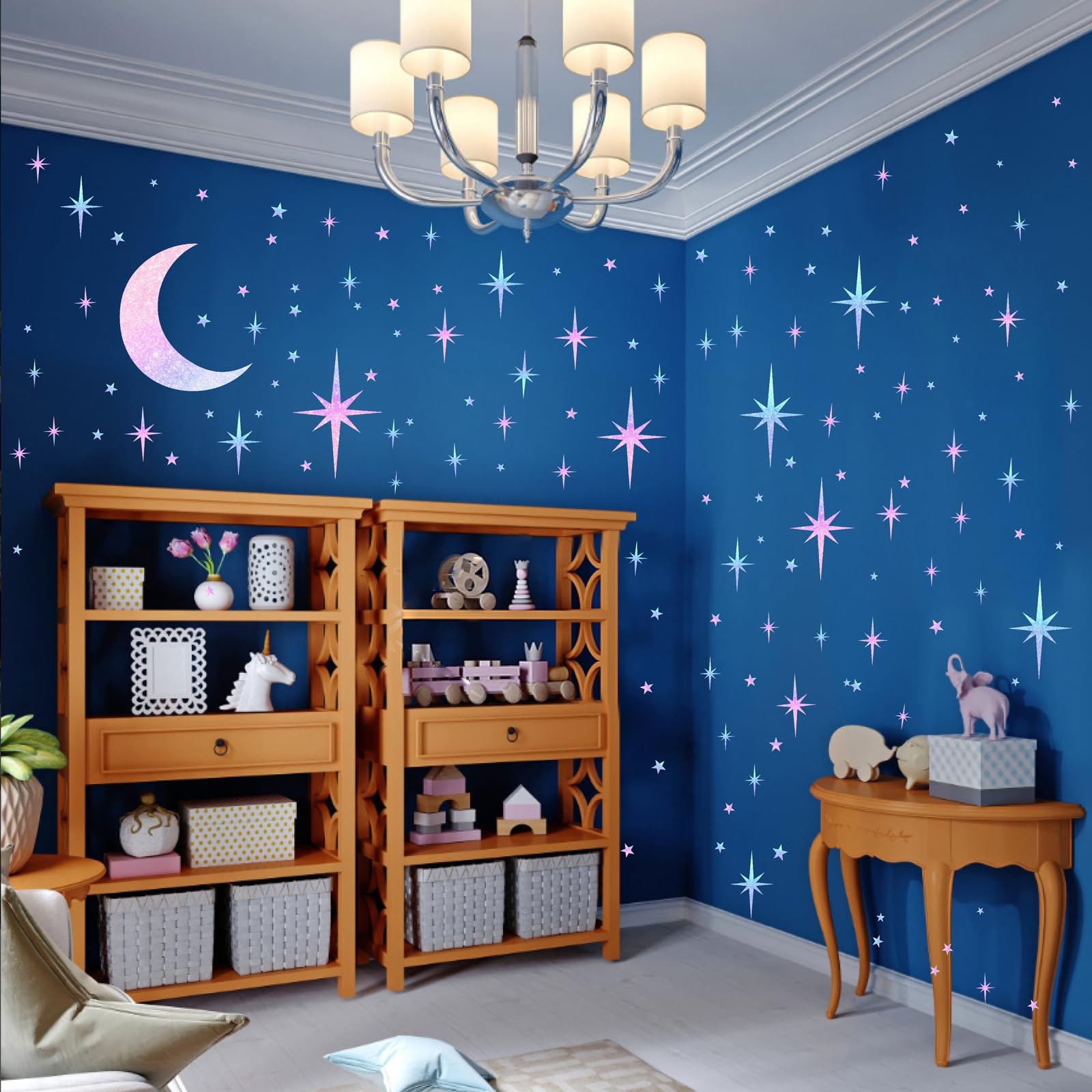 Star Wall Decals Sparkle Wall Decal Peel and Stick Rainbow Star Moon Stickers…