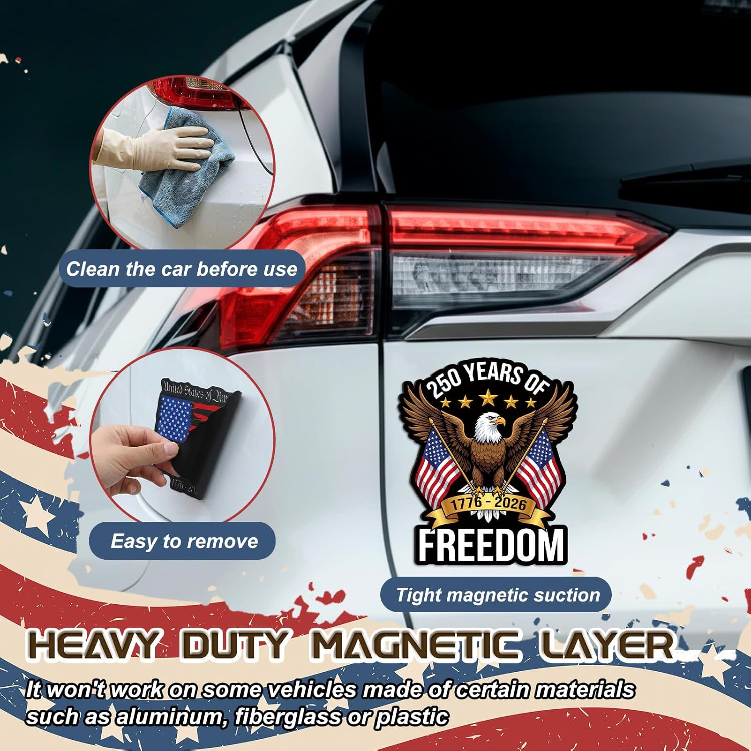 10 Pcs 250Th Anniversary Car Magnetic Sticker 1776-2026 Patriotic Flag Freedom E