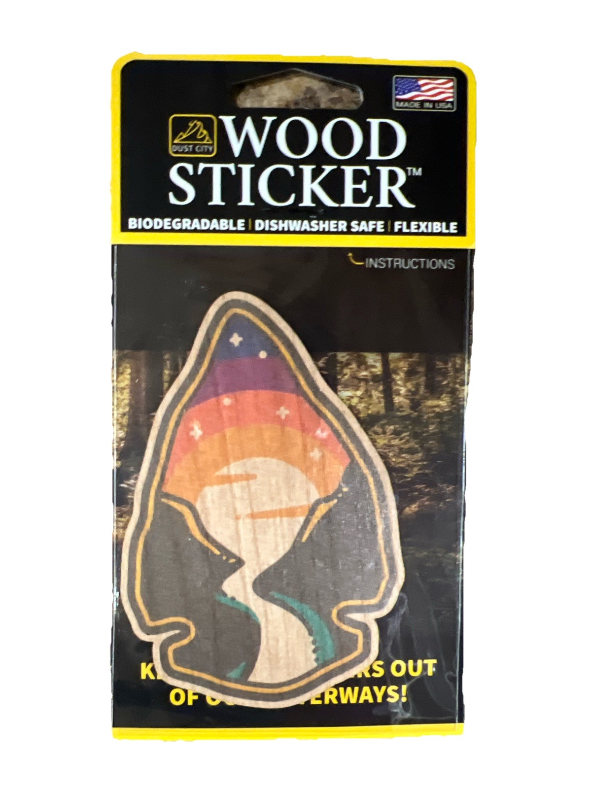 Arrowhead River Sunset WOOD Sticker Dishwasher SAFE Biodegradable Dust City NEW