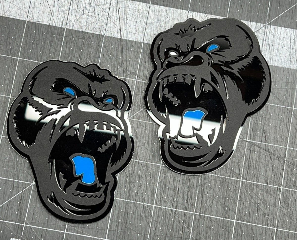 Angry Gorilla L-Blue Eye Car Truck Emblem Badge Matte Black Black Custom PK of 2