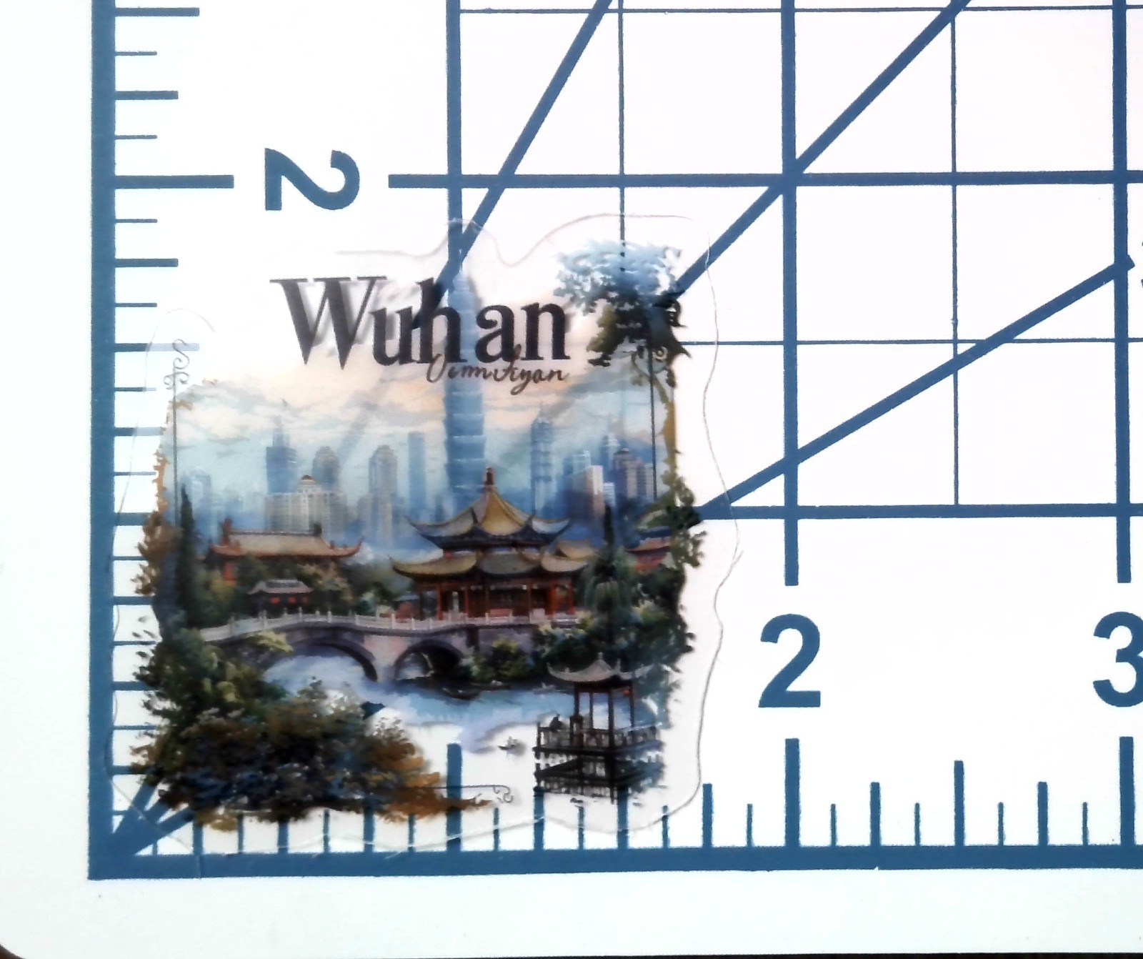 China Wuhan Traditional Pavilion Skyscraper Die Cut Clear Asian Vinyl Sticker