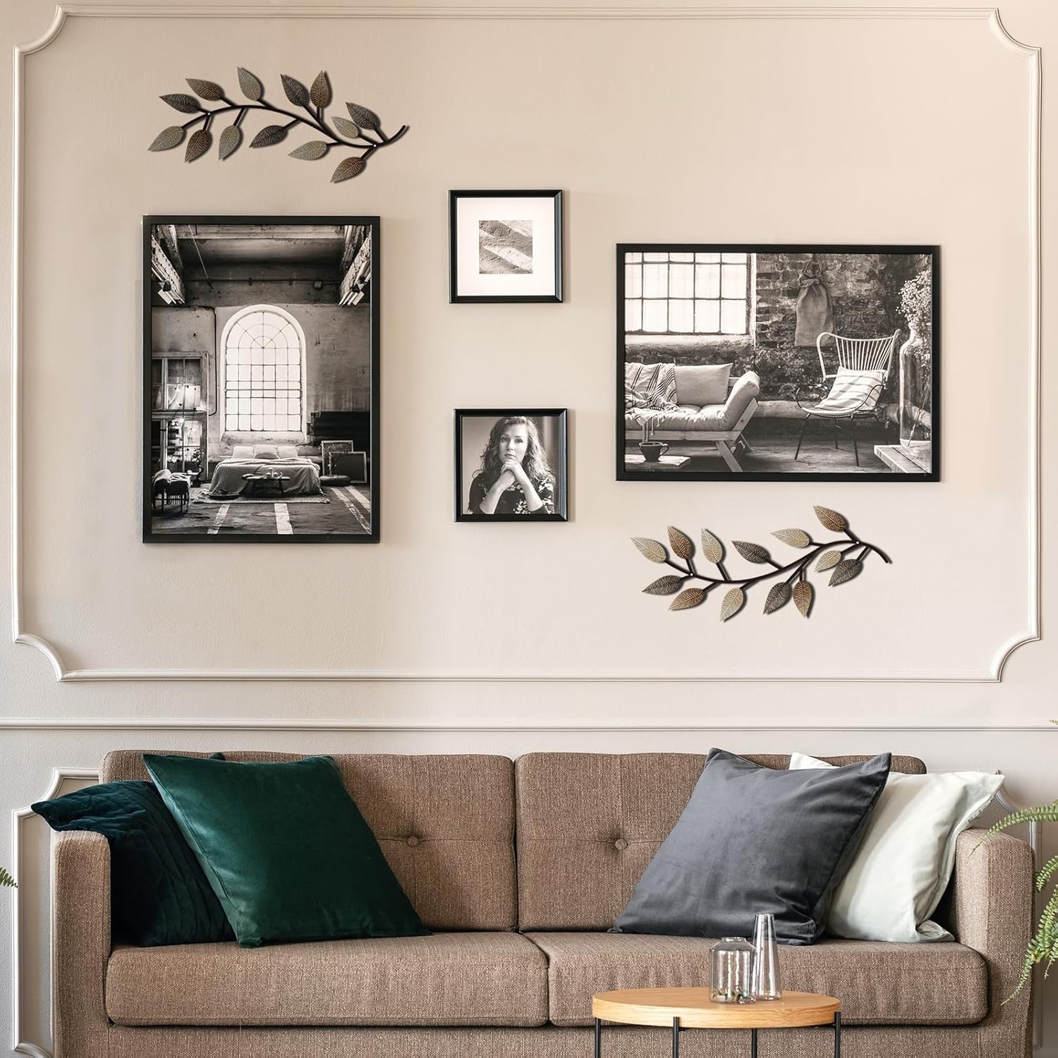 Modern Symmetrical Leaf Wall Art in Vintage Brown – Indoor and Outdoor Perfect