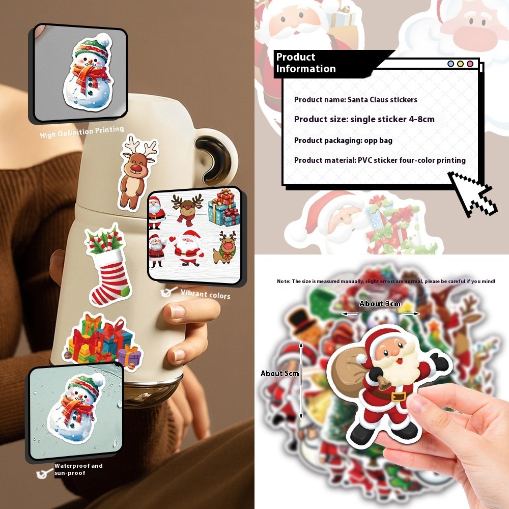 Santa Claus Stickers Waterproof Vinyl Decals Christmas Stationery Notebook Scoot