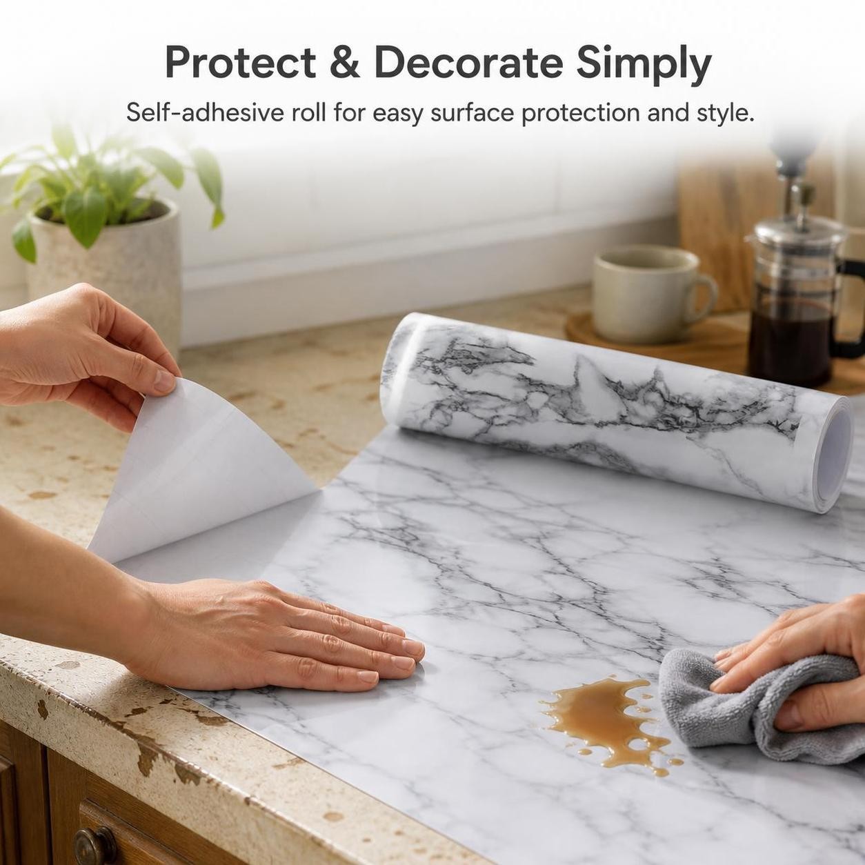 Matte White Marble Self-Adhesive Waterproof PVC Film Kitchen, for Cabinets