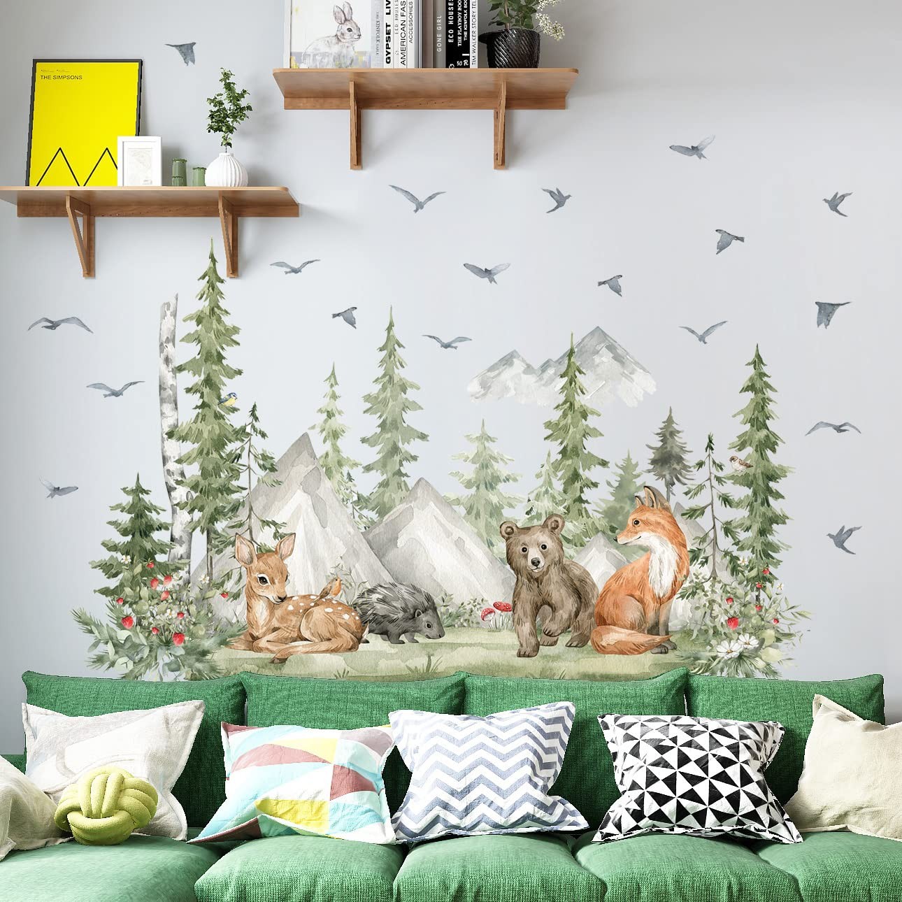 Amaonm 4 Sheet of 12×36 inch Giant Mountain Forest Tree Wall Decal Woodland D…