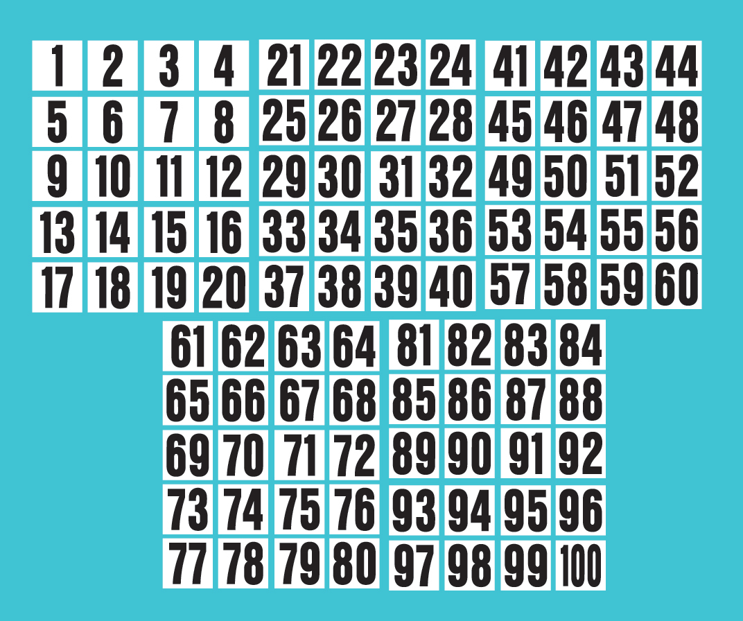 2 INCH CONSECUTIVE NUMBER DECALS / STICKERS 1-100