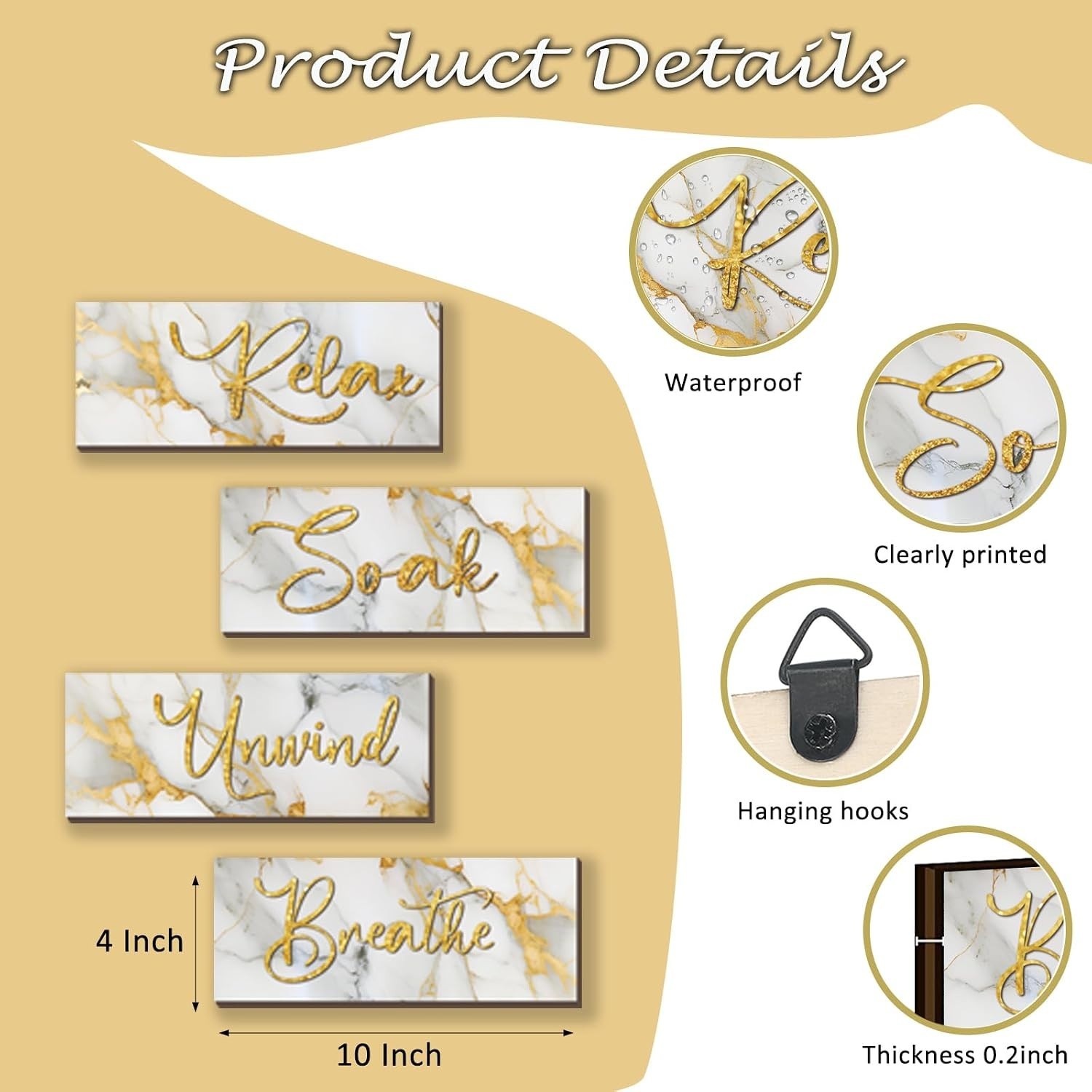 Versatile Wooden Wall Art Set in White Gold – Ideal for Bathroom & Living Spaces