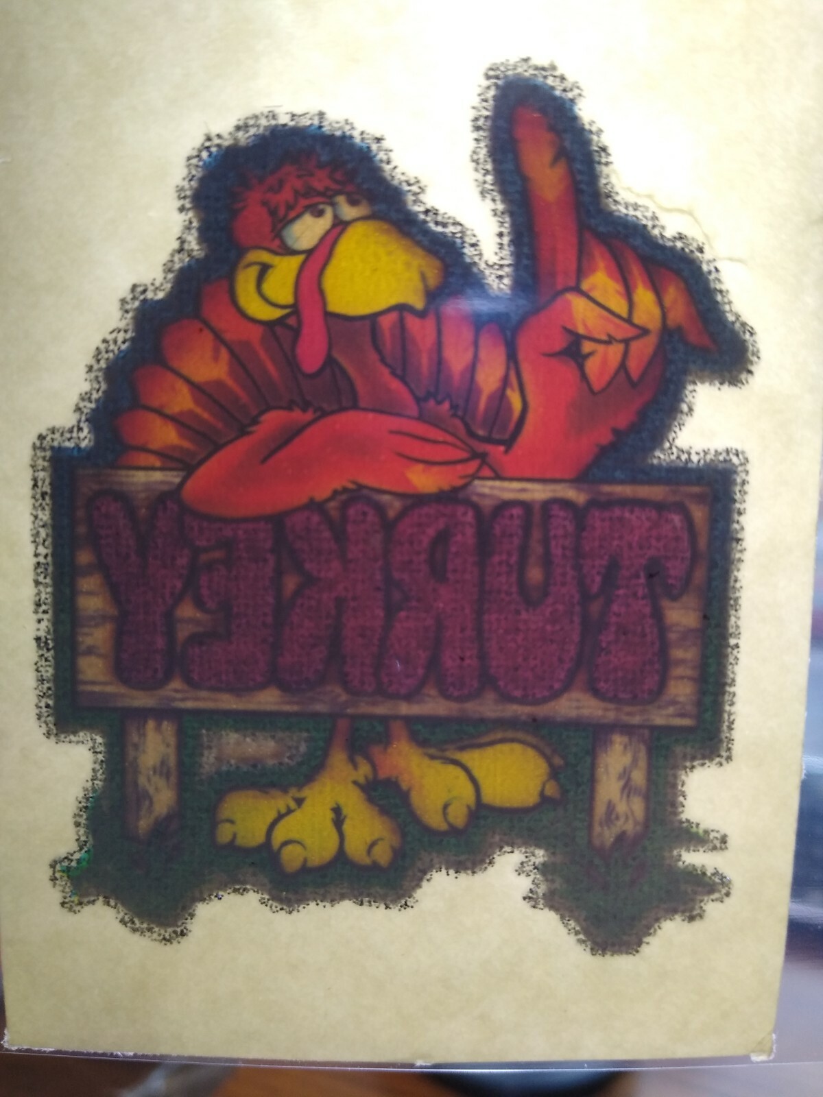 Turkey Screamin Gleamin Glitter Iron-On Decal Donruss Retro 1970's Groovy Cool