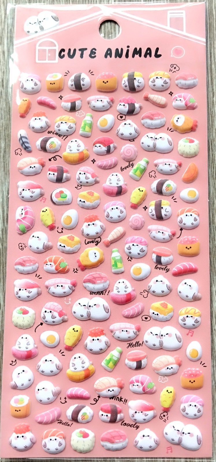 Cute Animal Japanese Food PVC Puffy Sticker Long-Tailed Tit Bird Sushi Kid JAPAN
