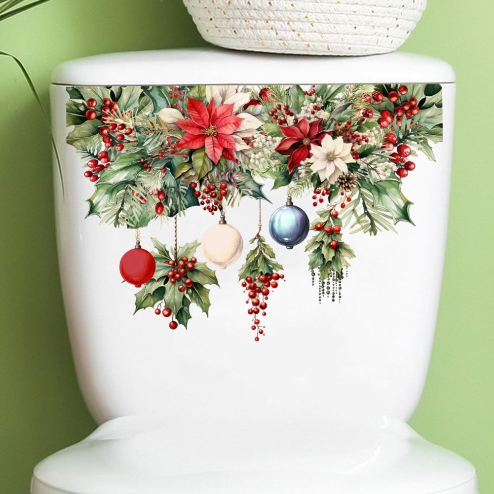 Christmas Toilet Lid and Tank Decals Waterproof Self Stickers Set of 6