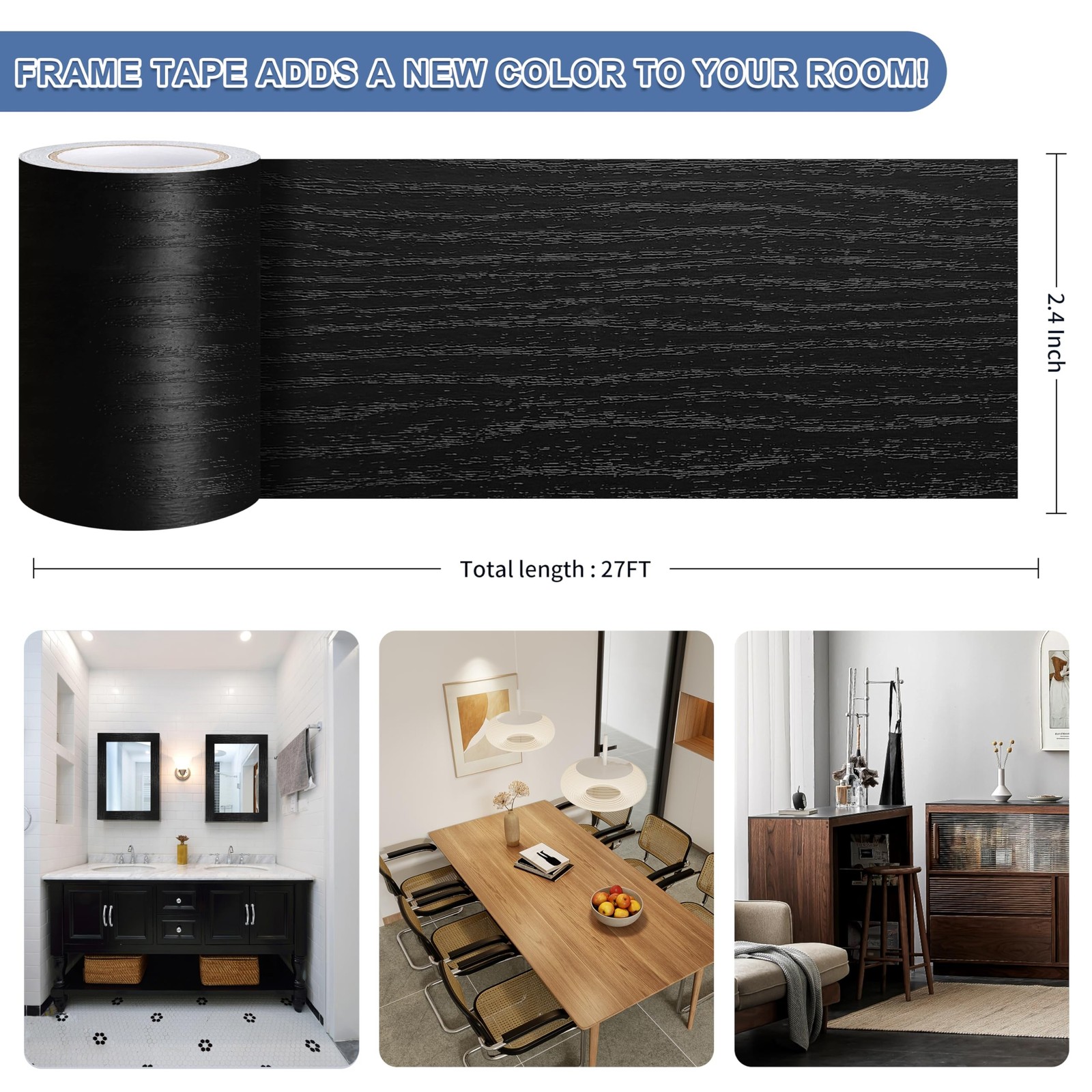 TIANLDD 27 FT Wood Grain Wallpaper Border, Removable Waterproof Mirror Border…