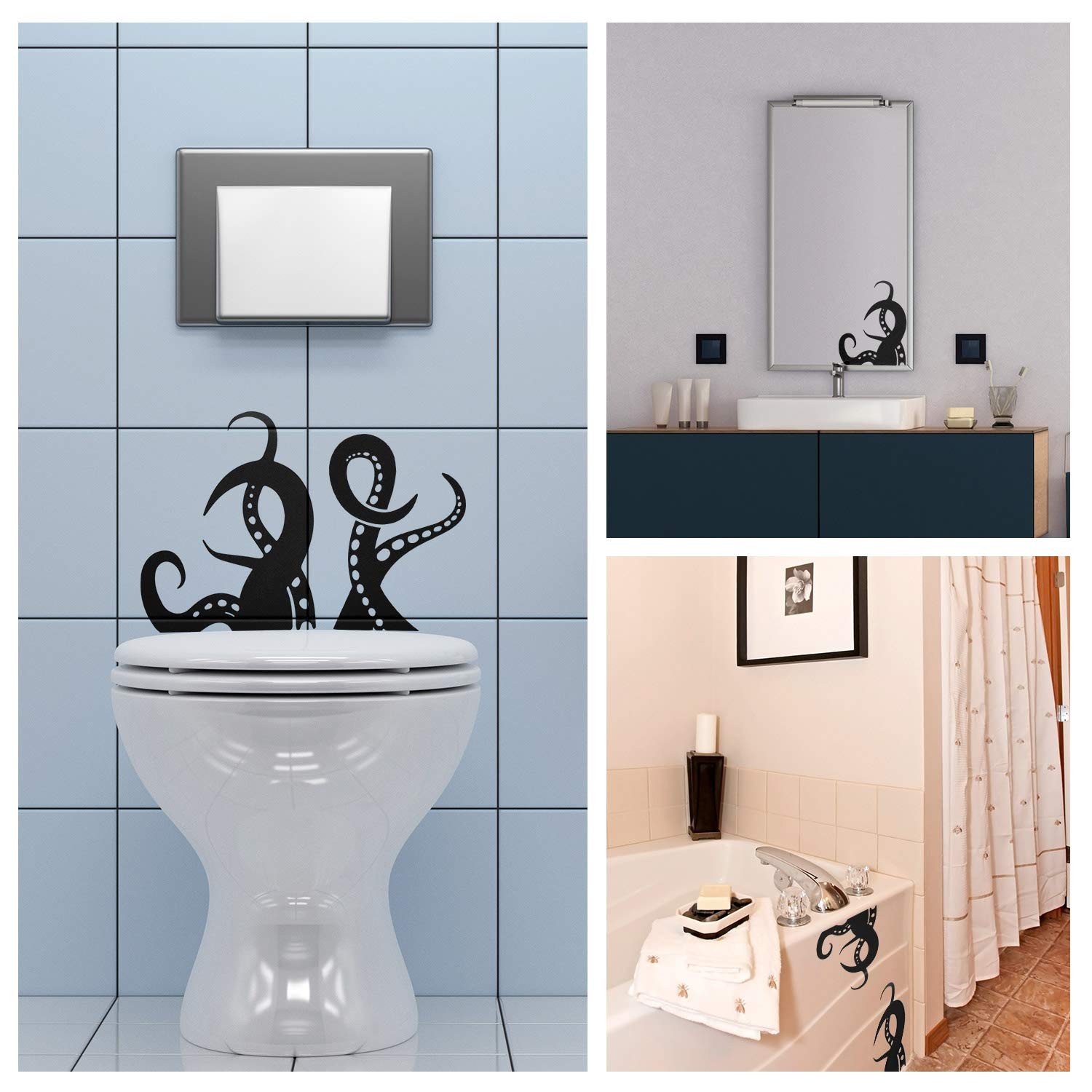 Outus 15 Pieces Kraken Octopus Toilet Tentacles Wall Decals Decor Black