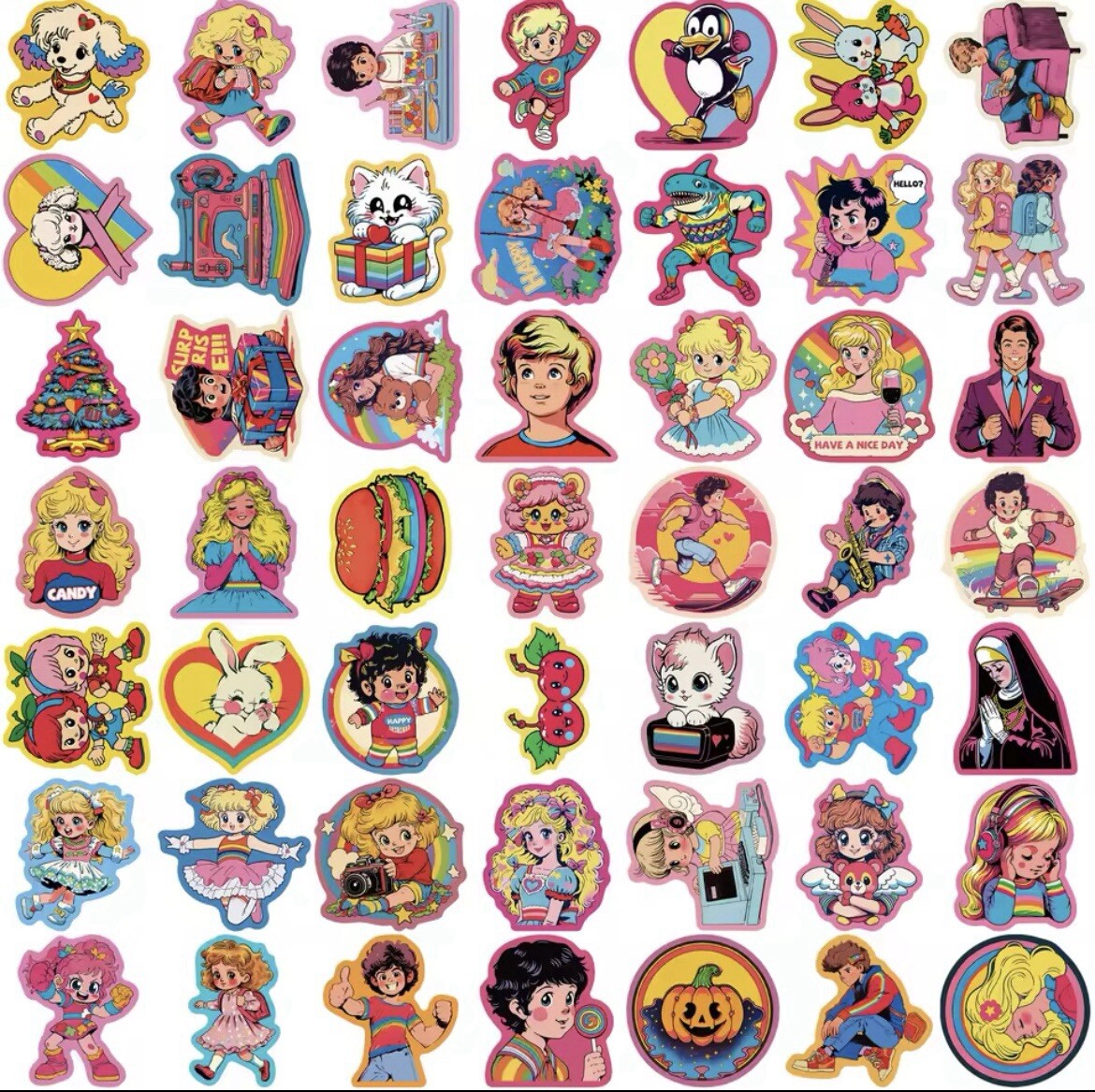 Cartoon Aesthetic Stickers 50pk Random Mixed Stickers Bright Colorful Stickers￼