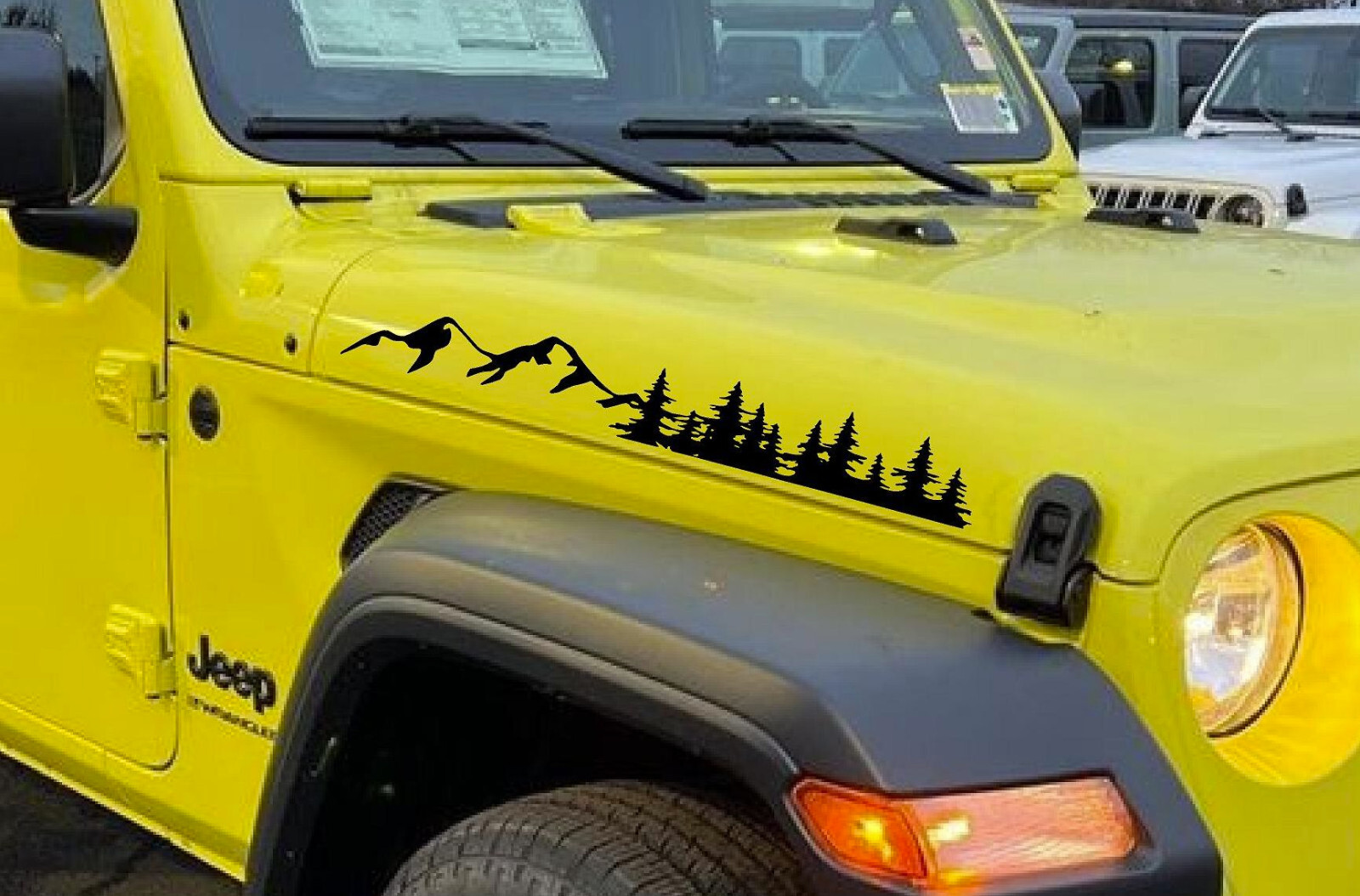 Mountains & Pine tree Hood decals stickers graphics fits Jeep Gladiator Wrangler