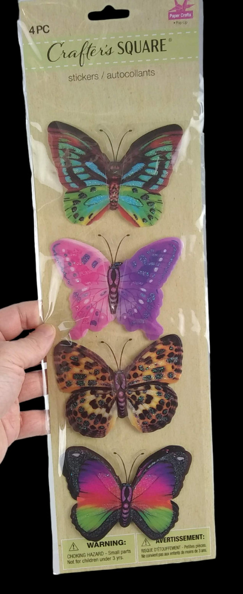 Butterflies Pop-Up Stickers Crafter's Square 4 pc Colorful 3D Butterfly Glitter