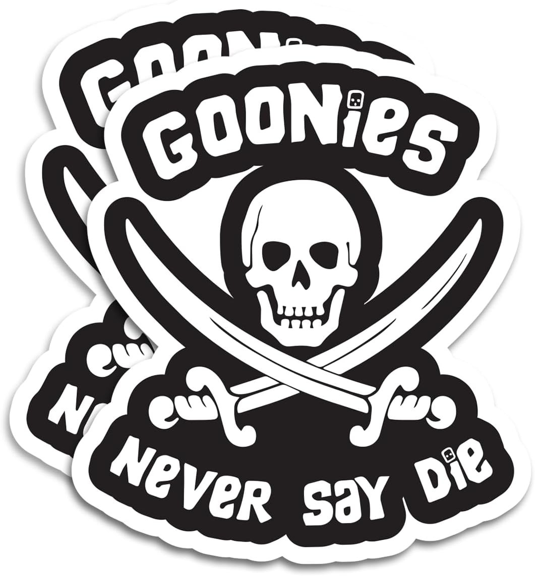 Goonies Never Say Die 80s Retro Movie Skull 2-Pack Vinyl Decal Car 5"x4.9"