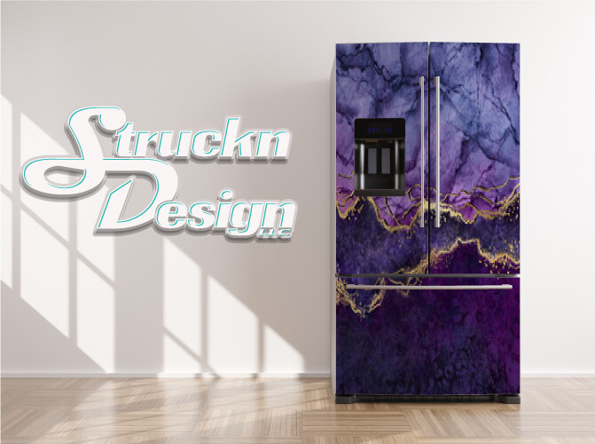Marble Texture Purple Gold Vein Blue Fridge Freezer Wrap Side Door Vinyl Decal