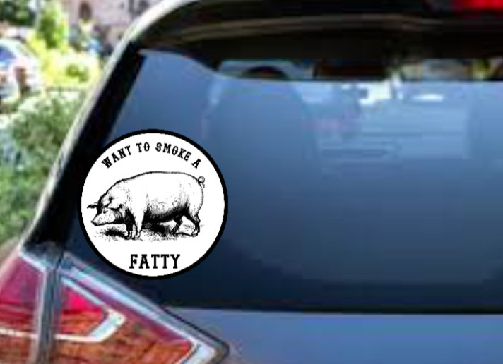 BBQ – (Smoke A Fatty) Pig 4" Vinyl Decal/Sticker Car Window Cooler Laptop Smoker
