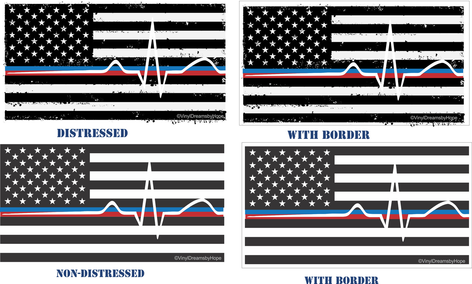 Back The Blue decal – Thin Blue/Red Line flag EMS Stacked