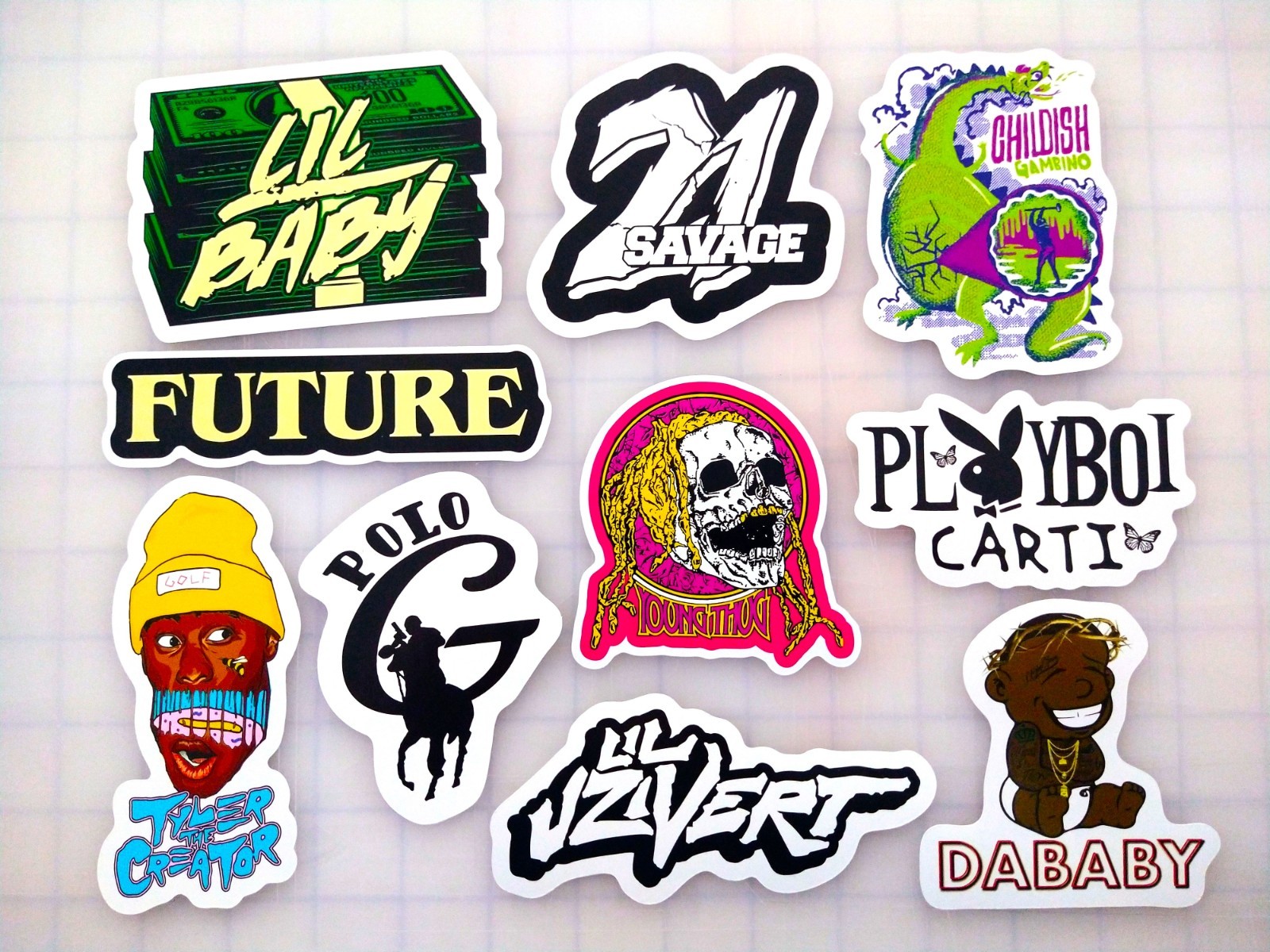 Modern Hip-Hop Vinyl Sticker Lot (10 Pack) SET 1 lil baby uzi vert da polo g rap