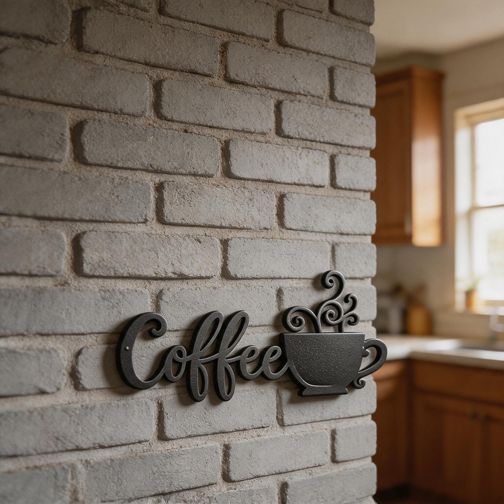Contemporary Coffee Cup Metal Wall Art Iron Decor for Home Office 38 18cm