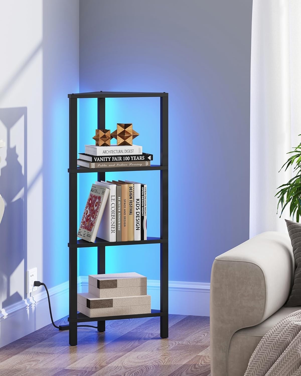 Corner Shelf, 4-Tier Corner Bookshelf for Small Space, Narrow Display Corner …