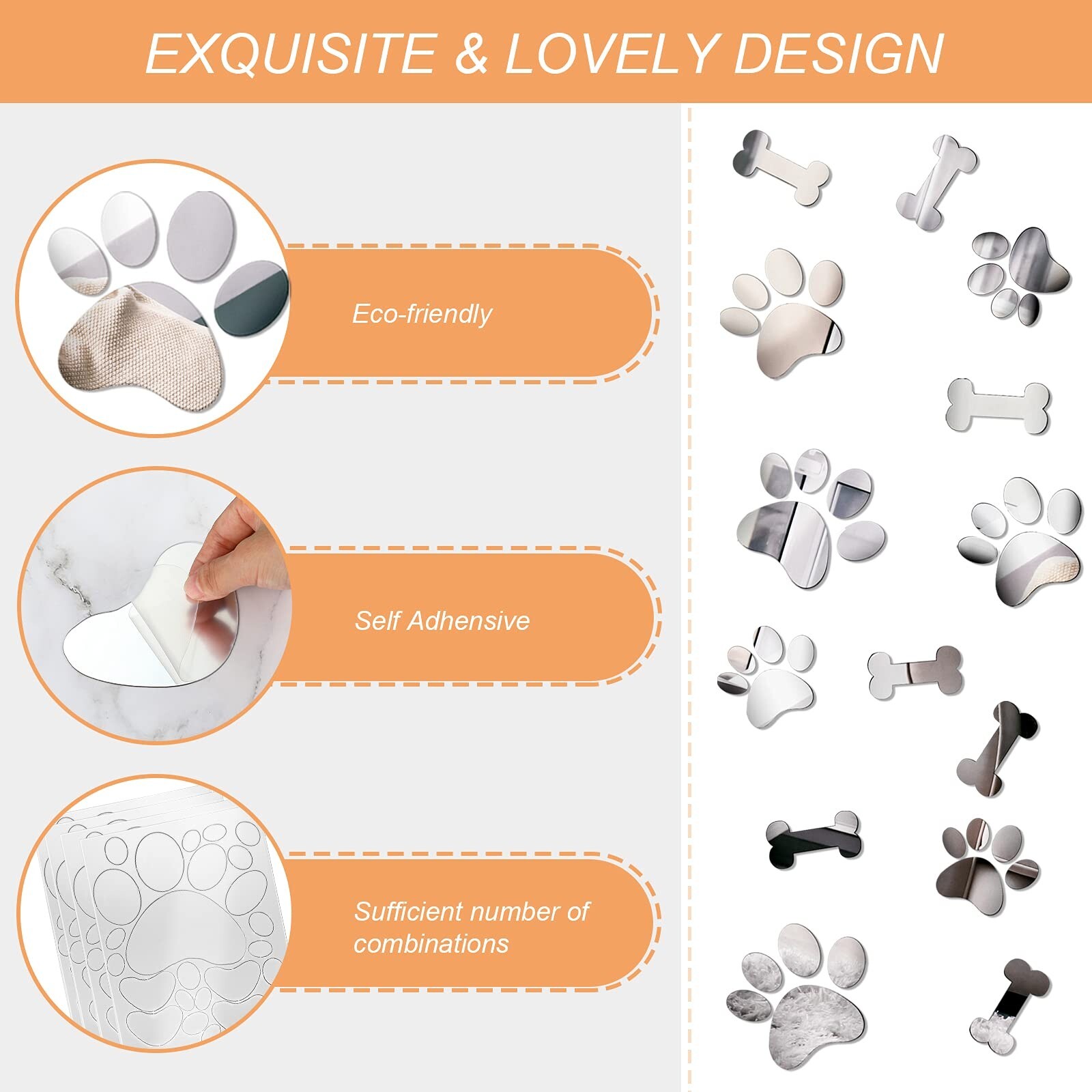 26 Pcs Dog Decor Mirror Stickers Dog Paw Bones Prints Acrylic Mirror Wall Sti…
