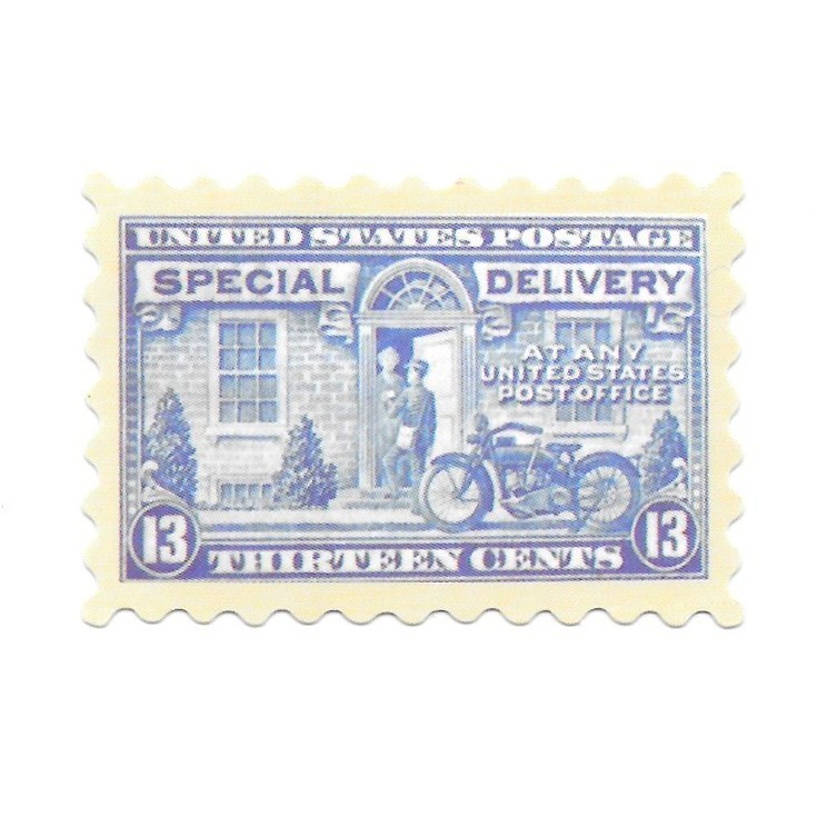 Vintage US Special Delivery Stamp Vinyl Sticker 13 Cent Motorcycle Messenger