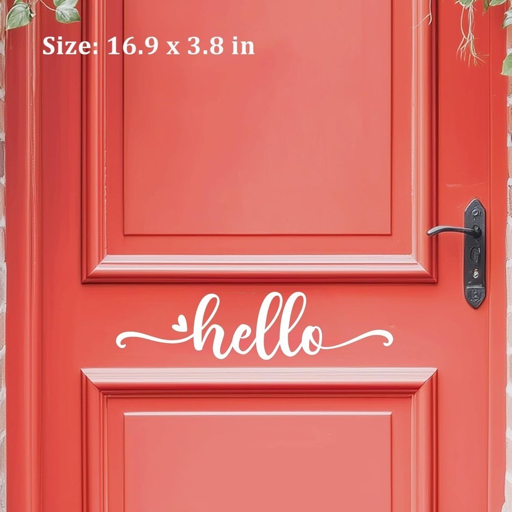 Hello Door Decal – White Vinyl Front Door Sticker – “Hello” Greeting Wall