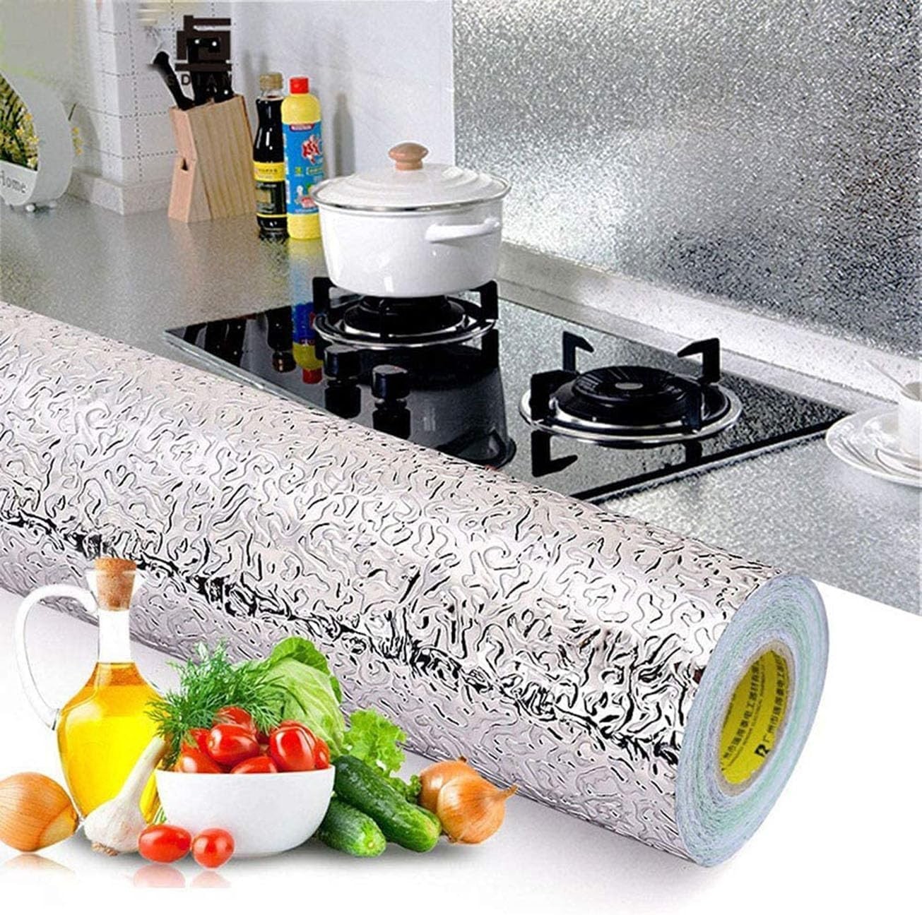 Kitchen Wallpaper Oil Proof Sticker Backsplash Aluminum Foil 15.7X118 In Items 1